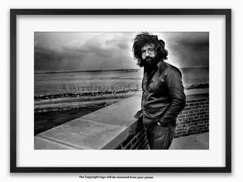 Framed with WHITE mount Jerry Garcia - Copenhagen 1971 - A1 Rock Poster