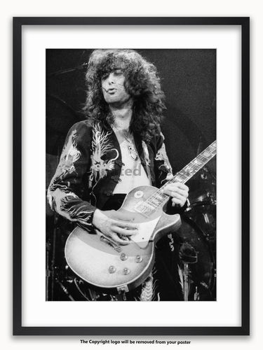 Framed with WHITE mount Led Zeppelin - Jimmy Page 1975 - A1 Poster