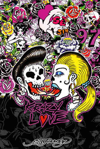 Laminated - Ed Hardy  - Krazy Love Rockabily Couple - Maxi Poster