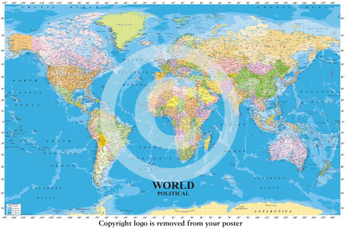 World Political Map With Sea Contours, Educational - Maxi Paper Poster