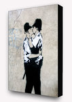 Banksy Kissing Policeman - Block Mounted